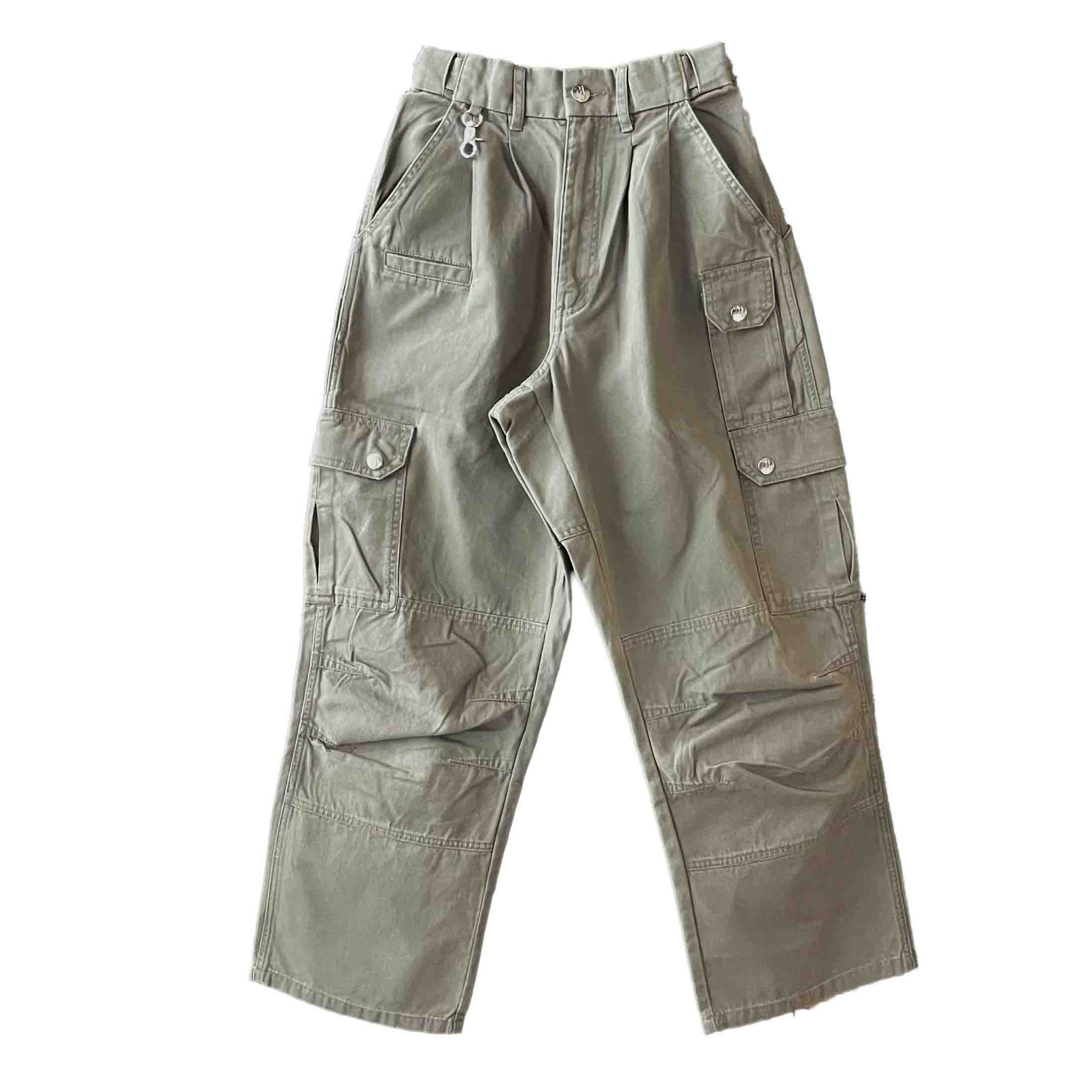 Waist: 24" x Inseam: 24" High Rise Light Gray Straight Uniform Cargo Pants-1