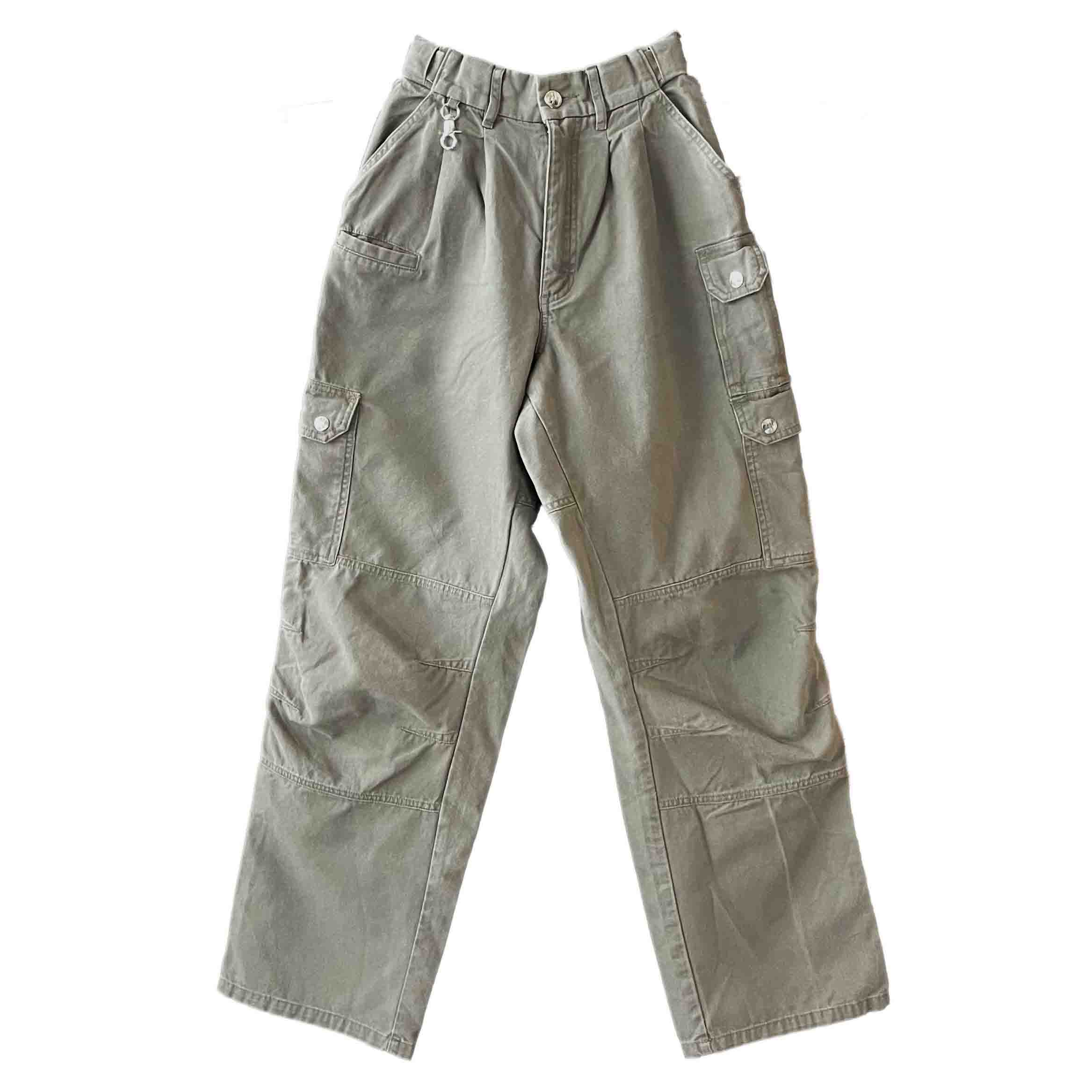Waist: 26" x Inseam: 30" High Rise Light Gray Straight Uniform Cargo Pants-1