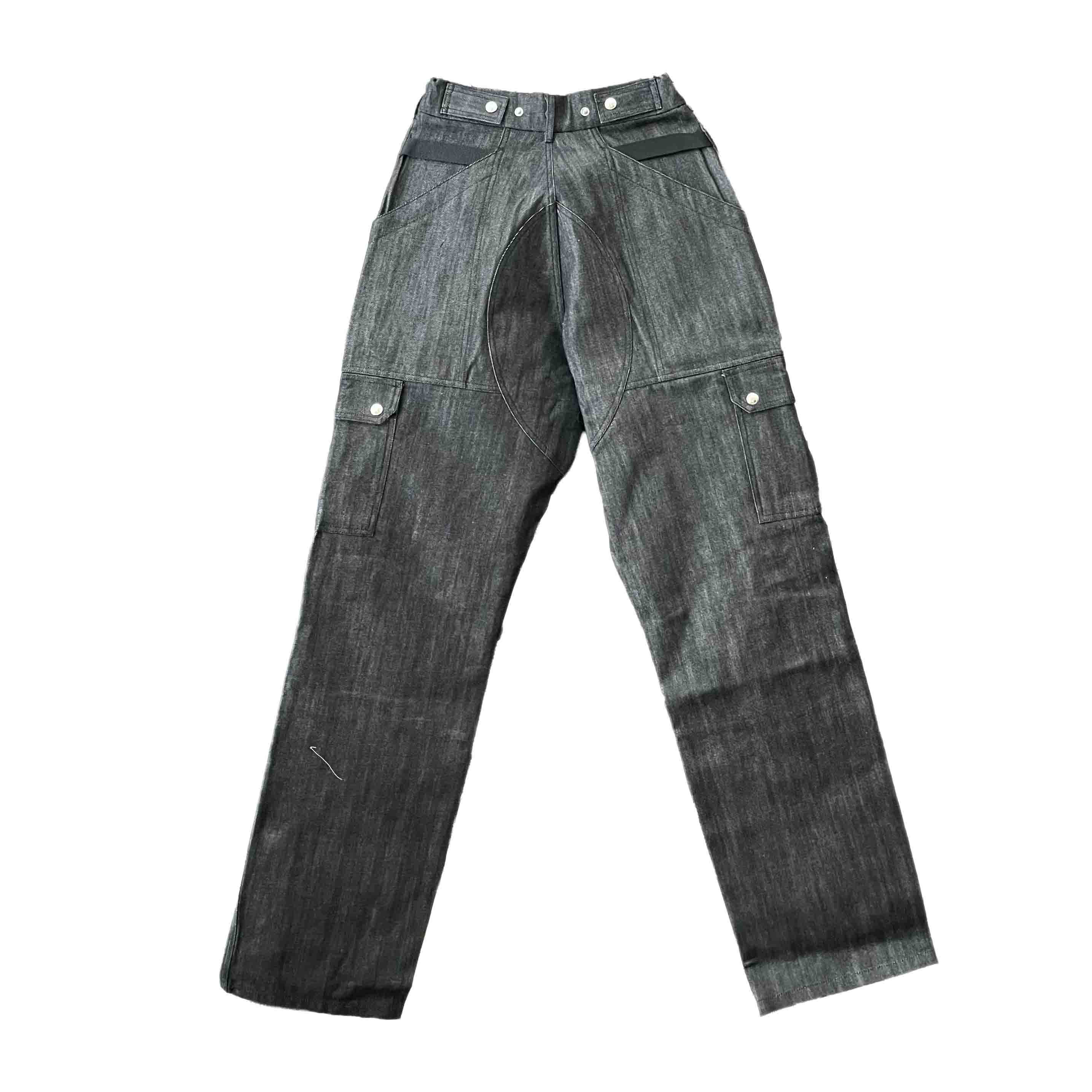 Waist: 24" x Inseam: 32" Raw Black Uniform Cargo Denim Pants-2