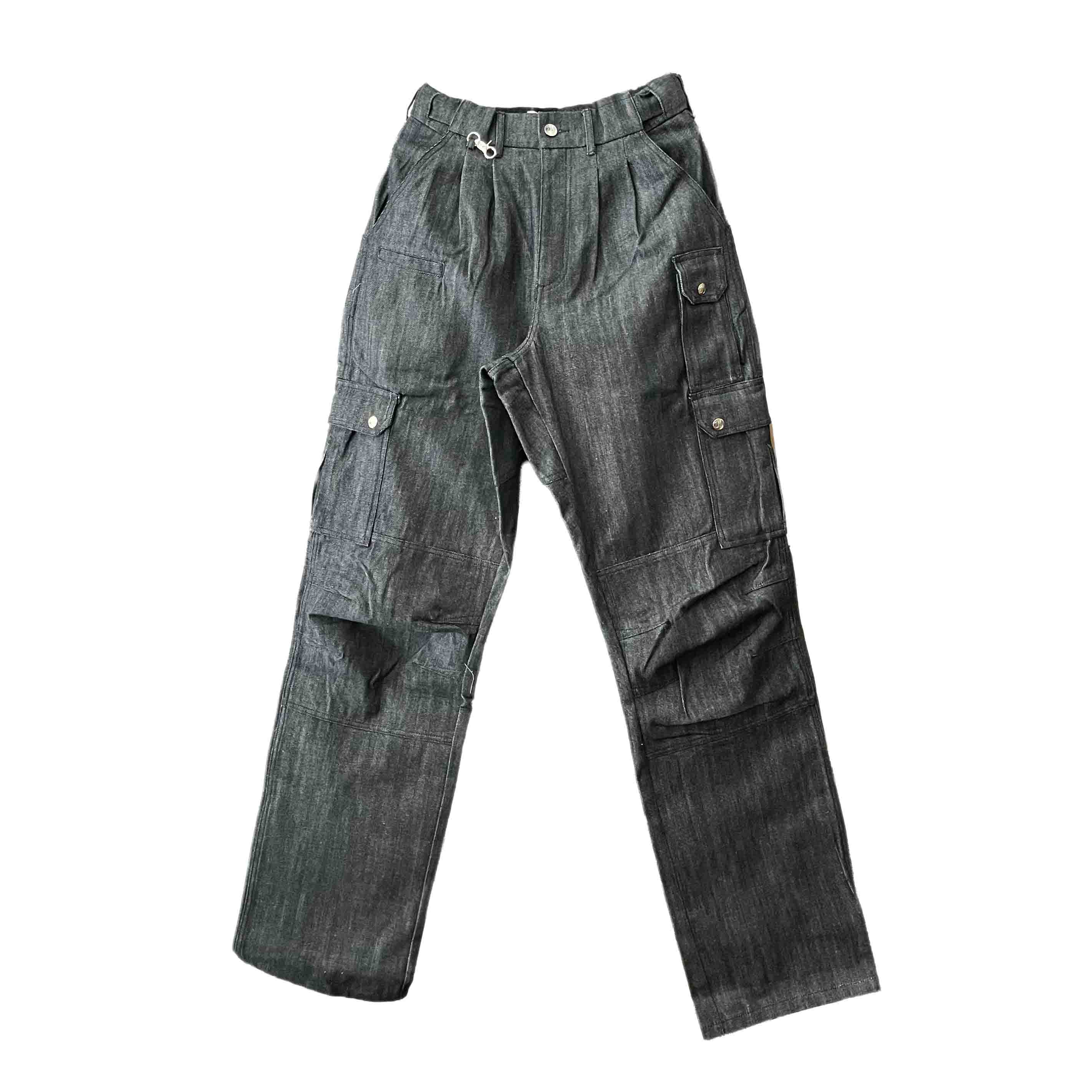 Waist: 24" x Inseam: 32" Raw Black Uniform Cargo Denim Pants-1