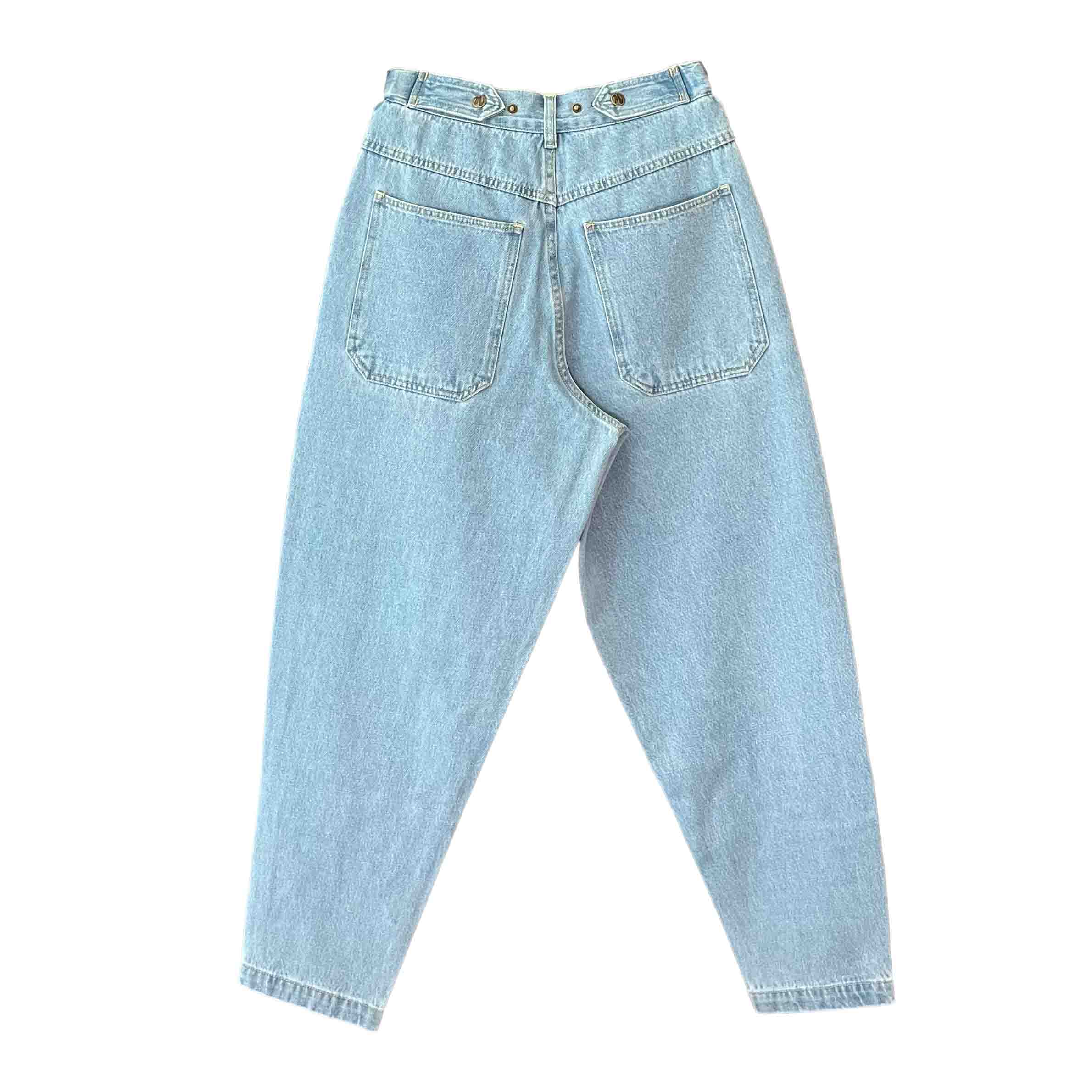 Waist: 27" x Inseam: 26" Light Blue Tapered Mule Ear Denim Pants-2