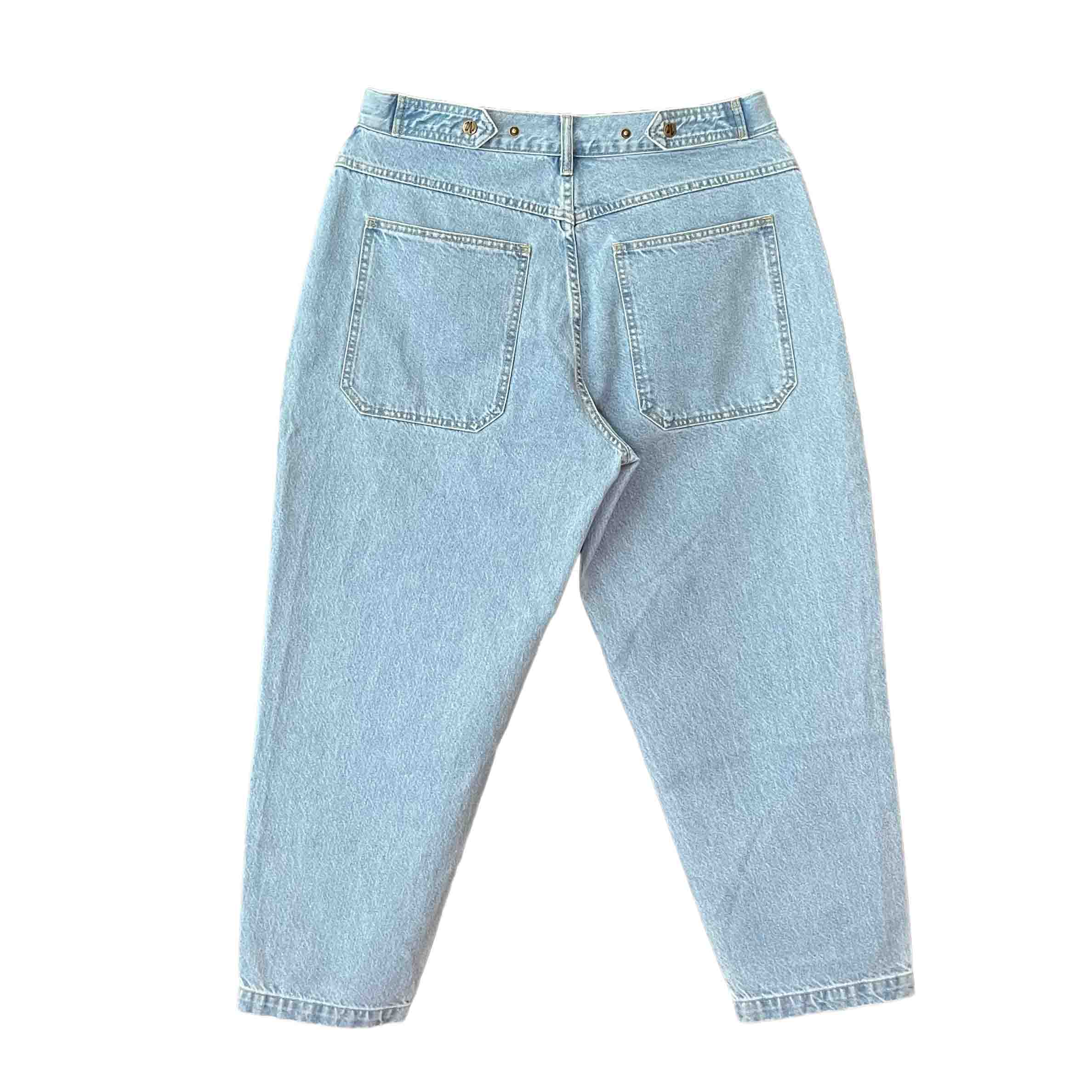 Waist: 34" x Inseam: 27" Light Blue Tapered Mule Ear Denim Pants-2
