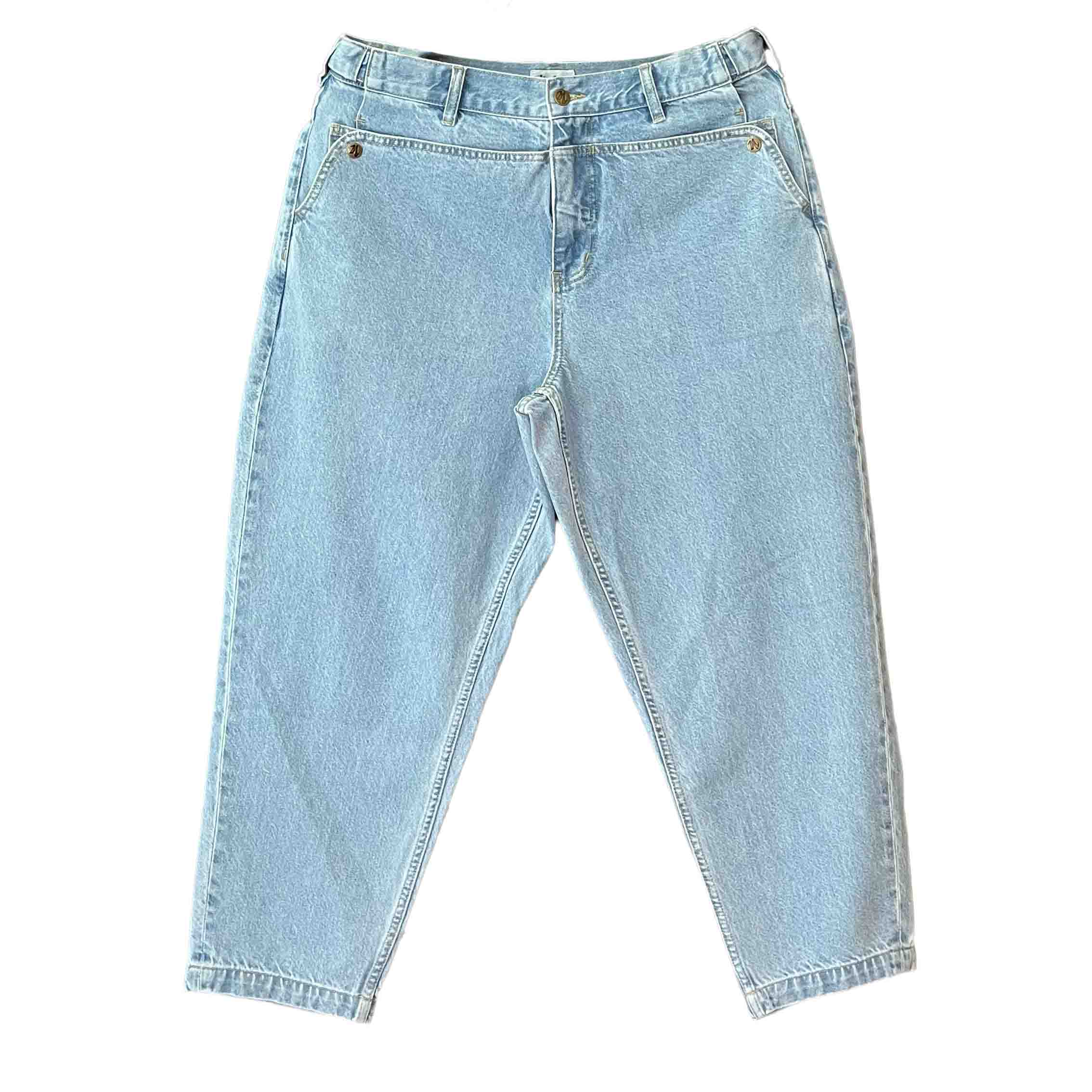 Waist: 34" x Inseam: 27" Light Blue Tapered Mule Ear Denim Pants-1