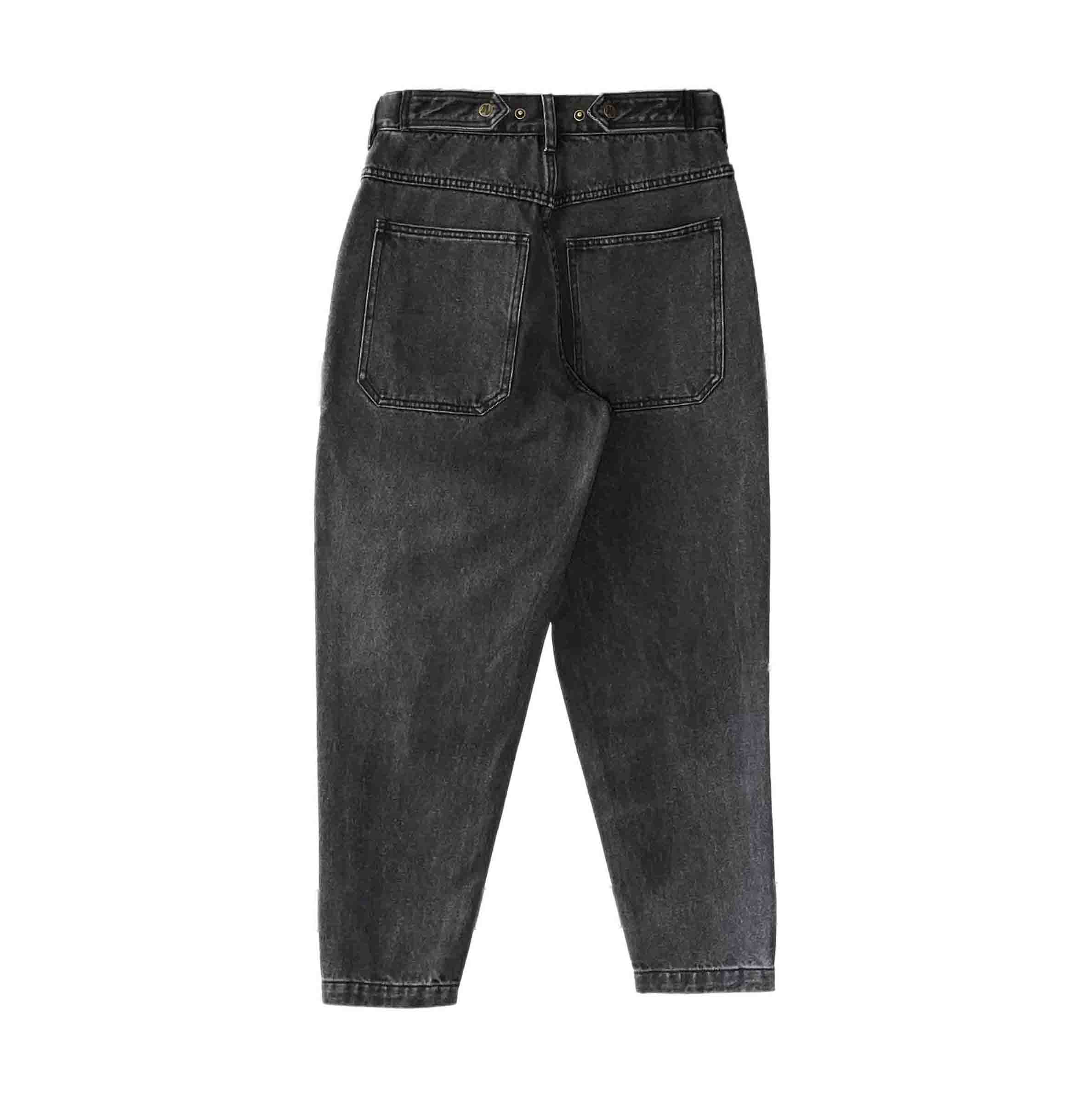Waist: 28" x Inseam: 28" Black Tapered Mule Ear Denim Pants-2