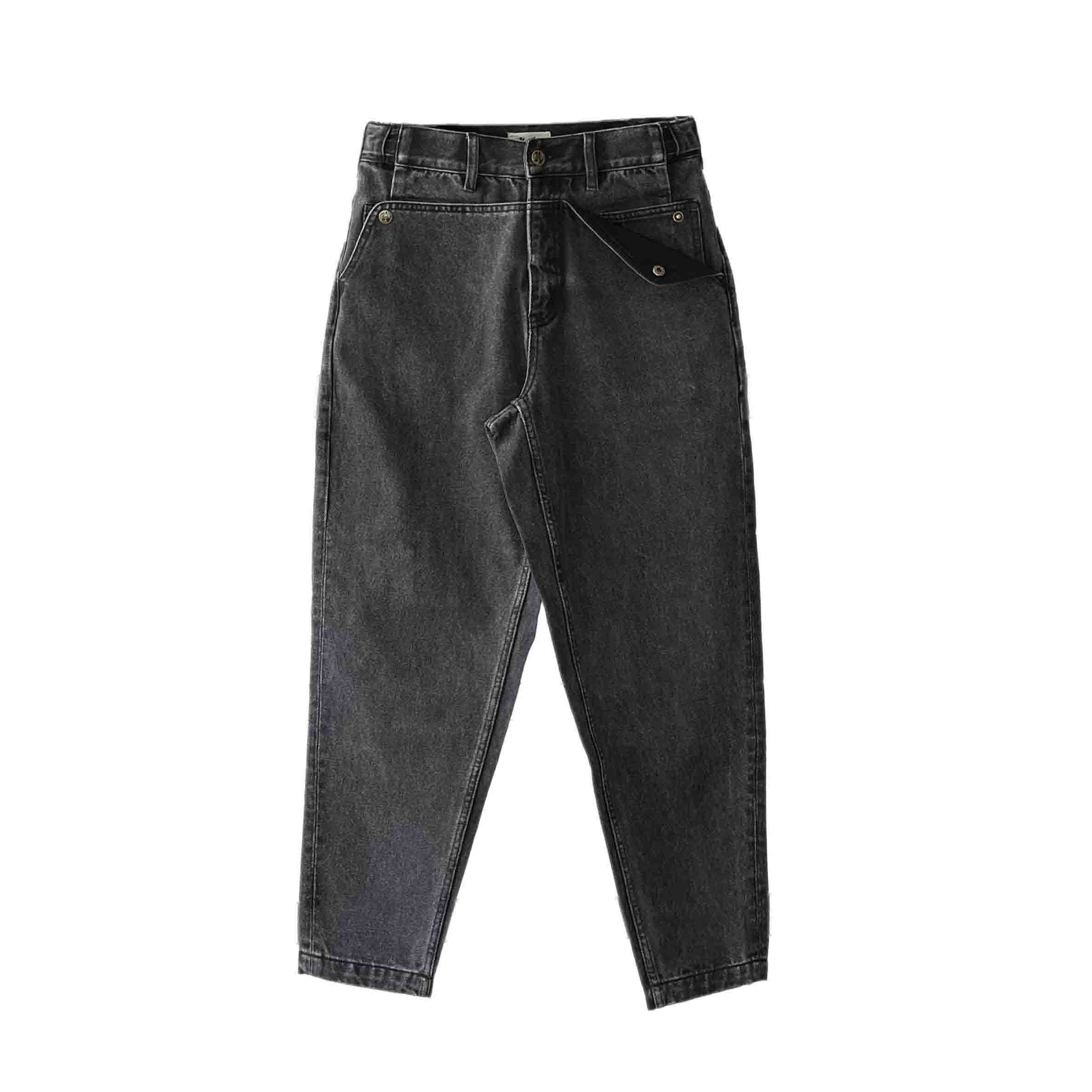 Waist: 28" x Inseam: 29" Black Tapered Mule Ear Denim Pants-1