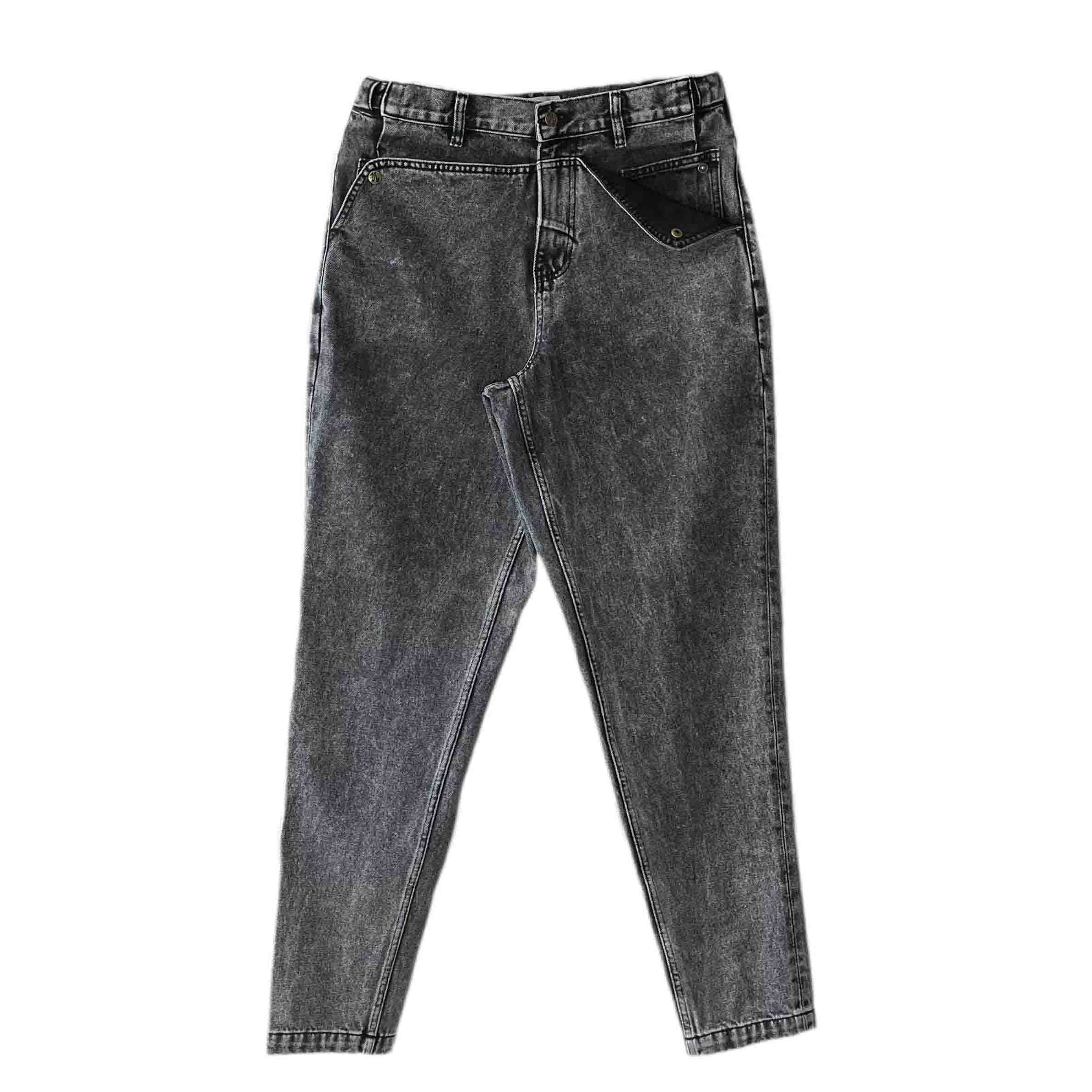 Waist: 31" x Inseam: 32" Black Tapered Mule Ear Denim Pants-1