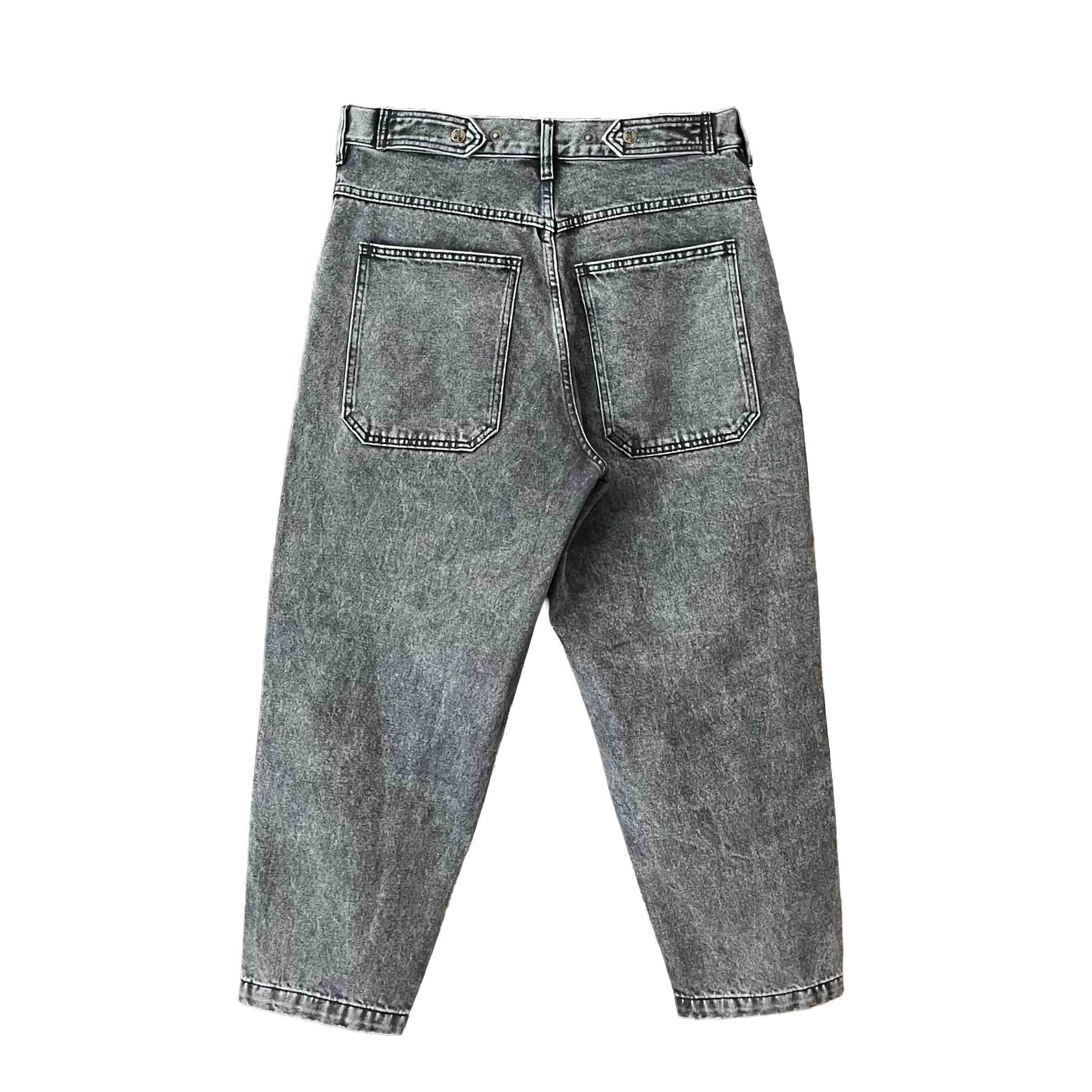 Waist: 31" x Inseam: 25" Black Tapered Mule Ear Denim Pants-2