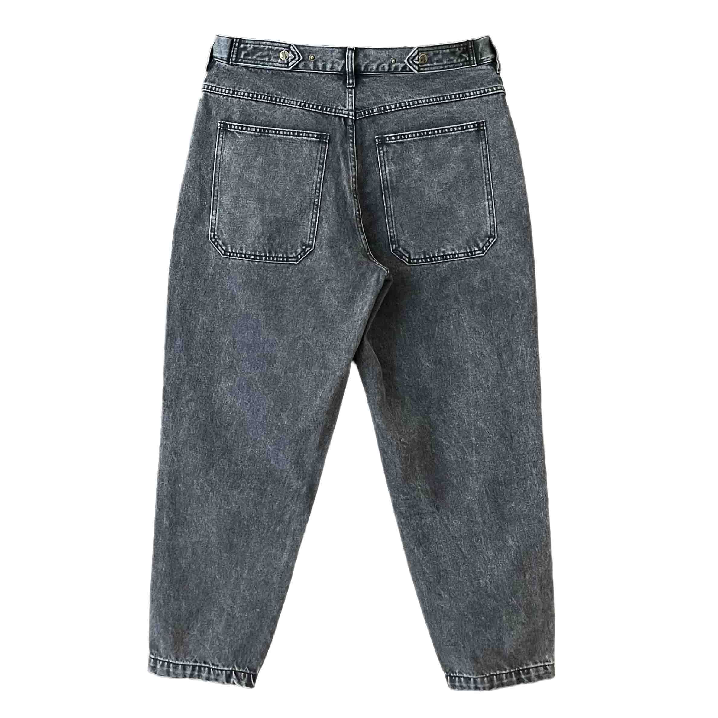 Waist: 34" x Inseam: 27" Black Tapered Mule Ear Denim Pants-2