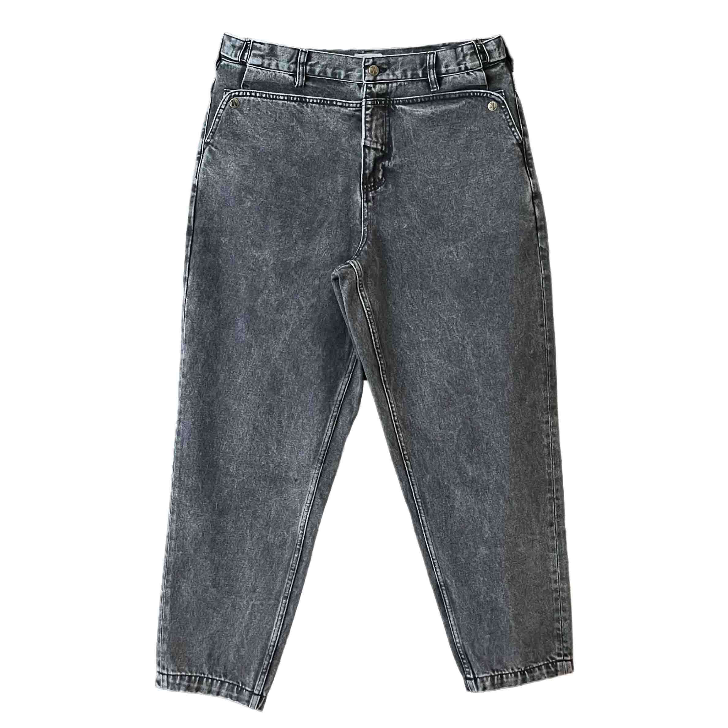 Waist: 34" x Inseam: 27" Black Tapered Mule Ear Denim Pants-1