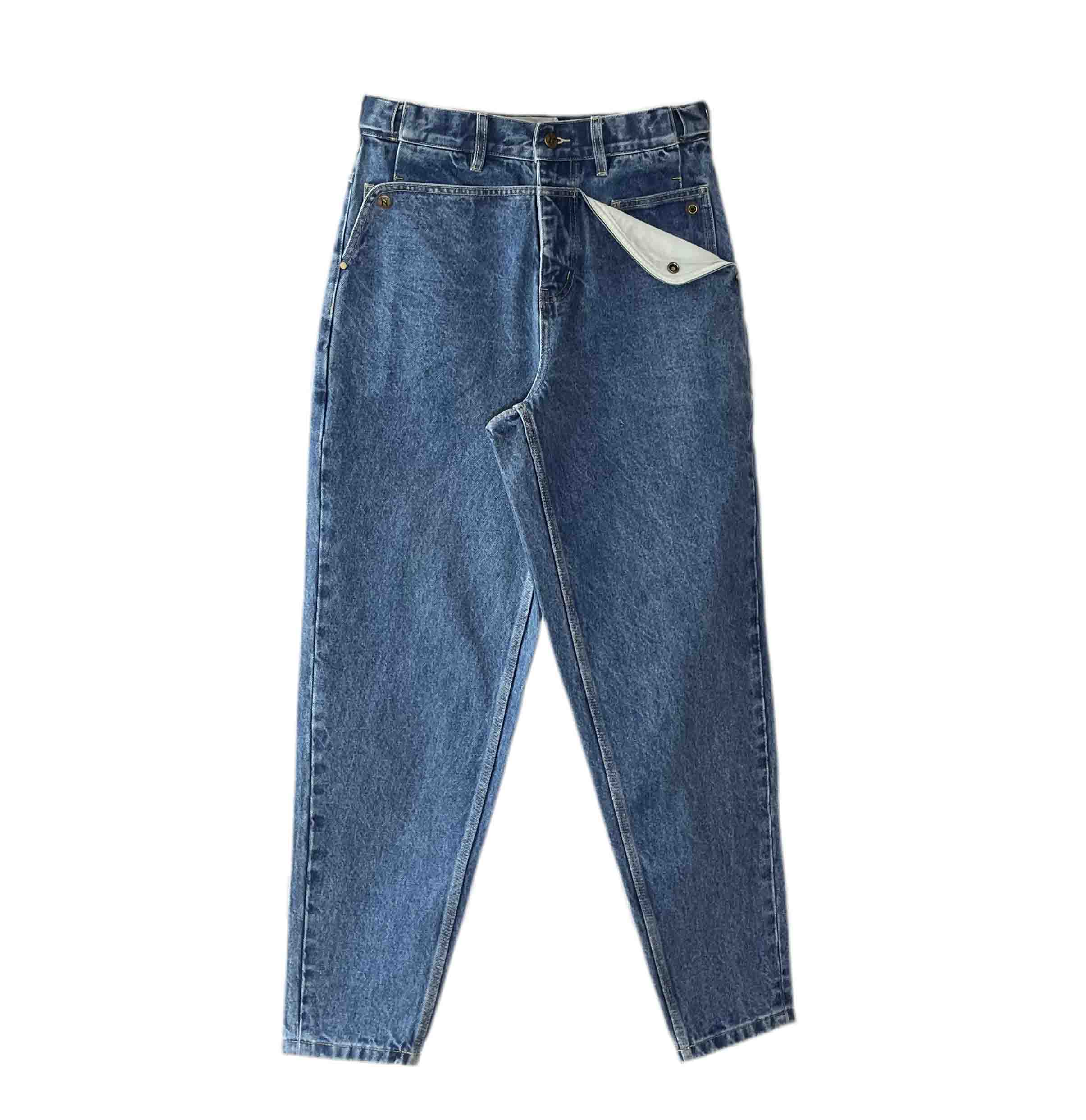 Waist: 29" x Inseam: 29" Navy Tapered Mule Ear Denim Pants