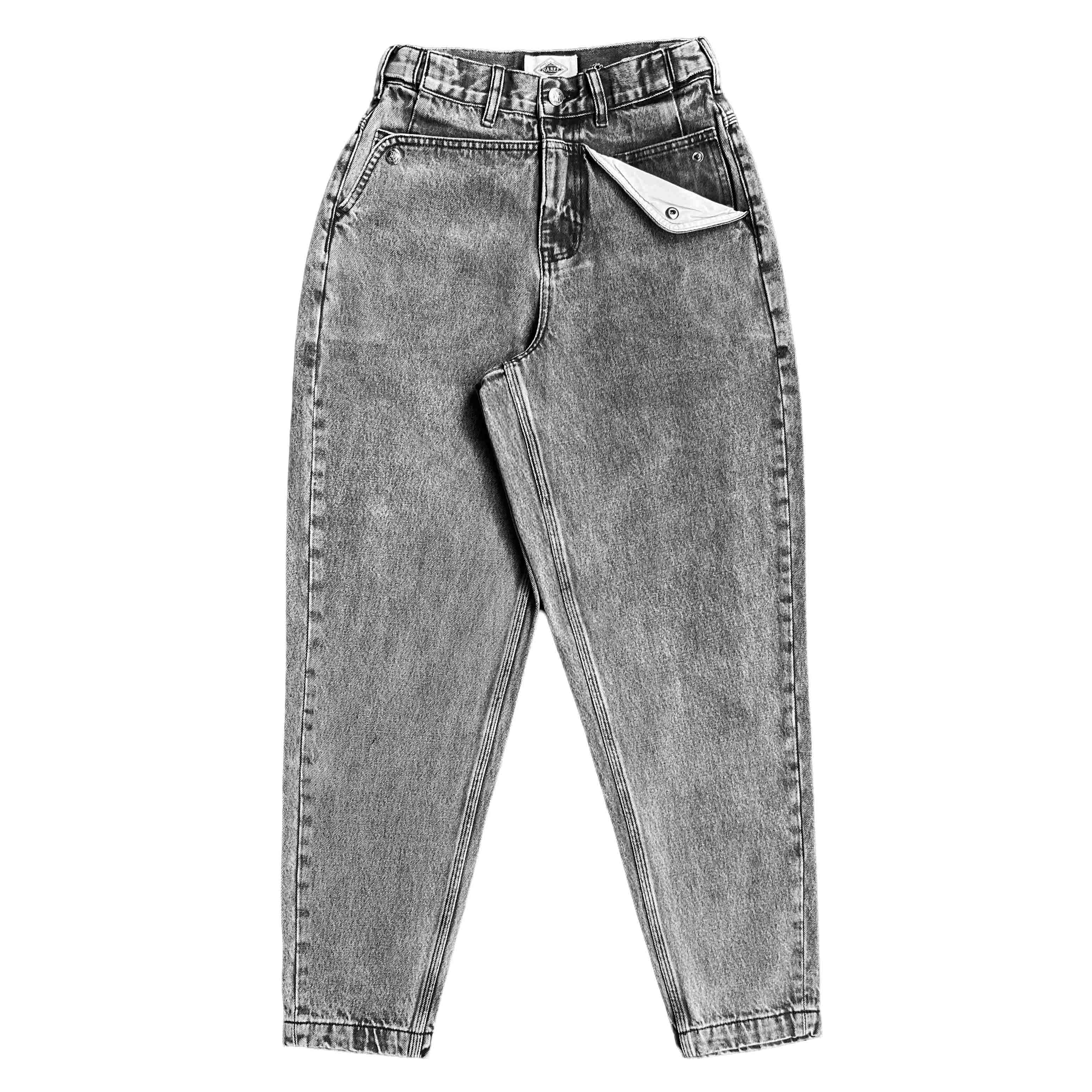 Black Tapered Mule Ear Denim Pants