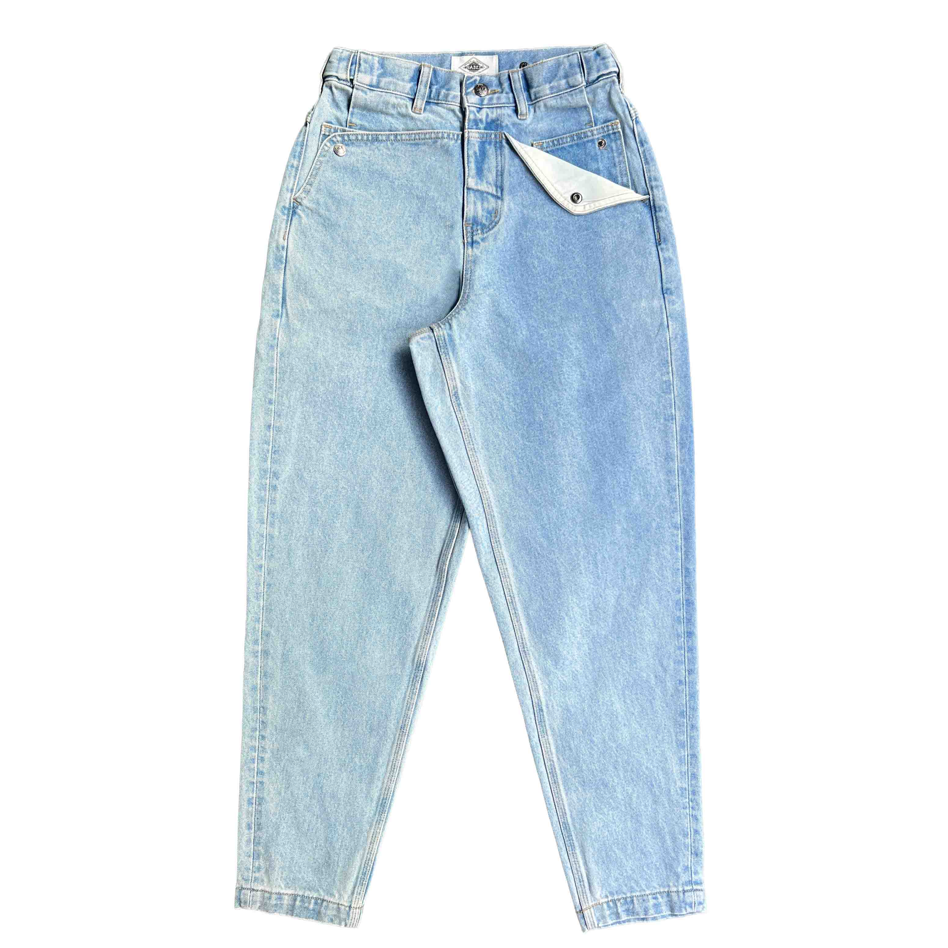 Light Blue Tapered Mule Ear Denim Pants