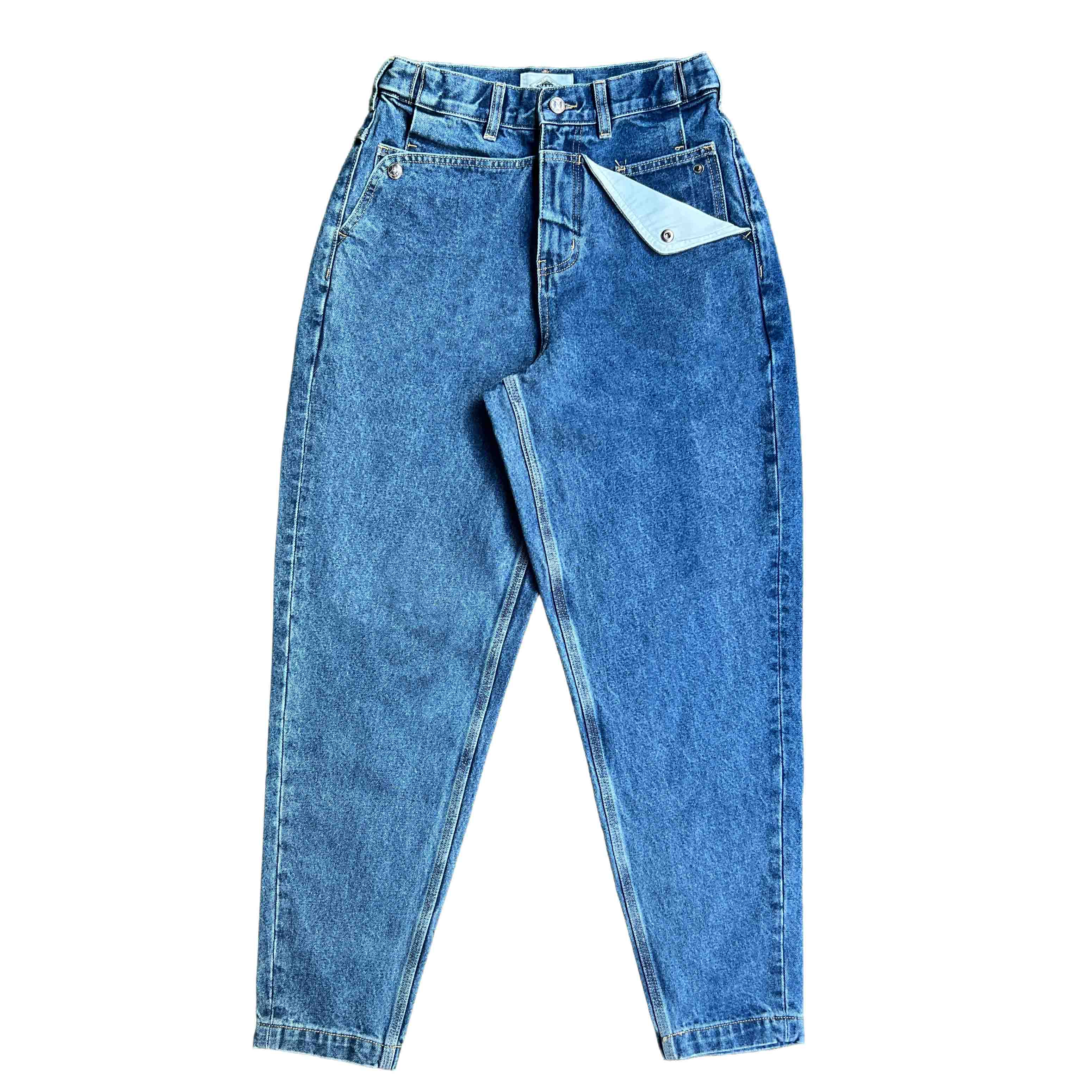 Navy Tapered Mule Ear Denim Pants