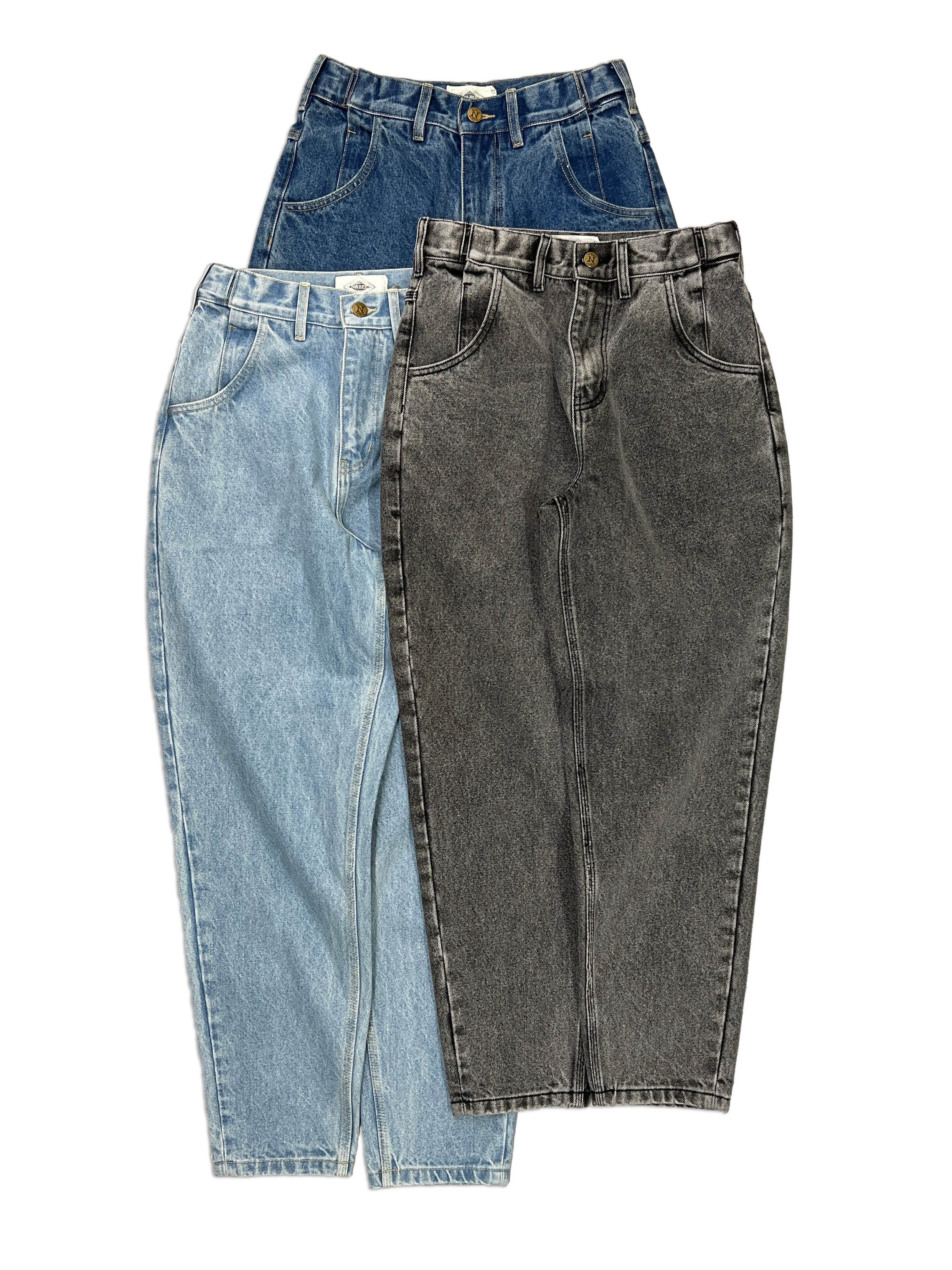 Tapered Standard Issue Denim Pants, 100% cotton - 14 ounce denim, Navy, Light blue, Black, Tapered leg, Unisex, gender neutral, adjustable waist band allows for 2 inches of stretch and 2 inches of tightening.