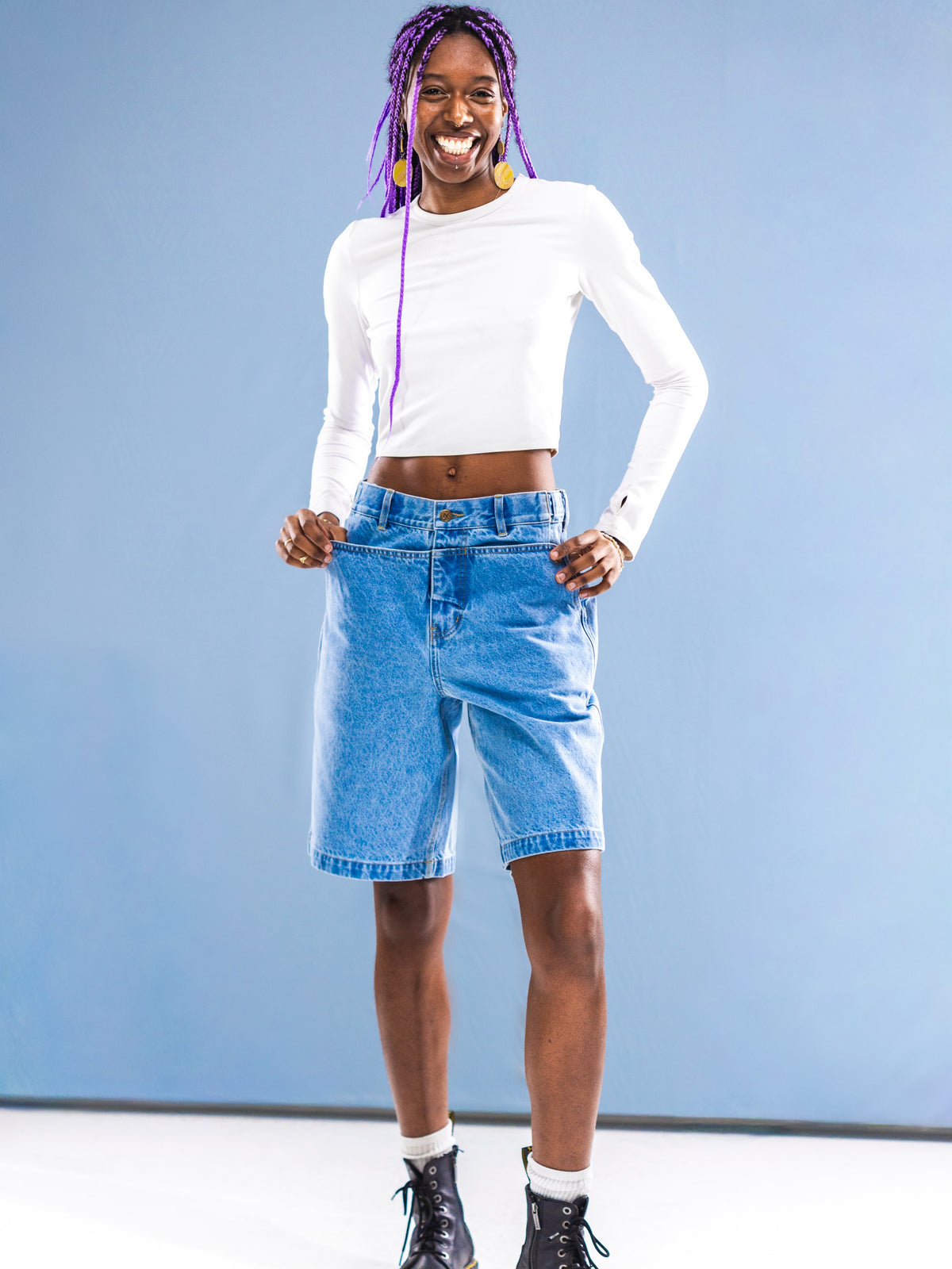 Light Blue Mule Ear Denim Shorts-thumbmail-3